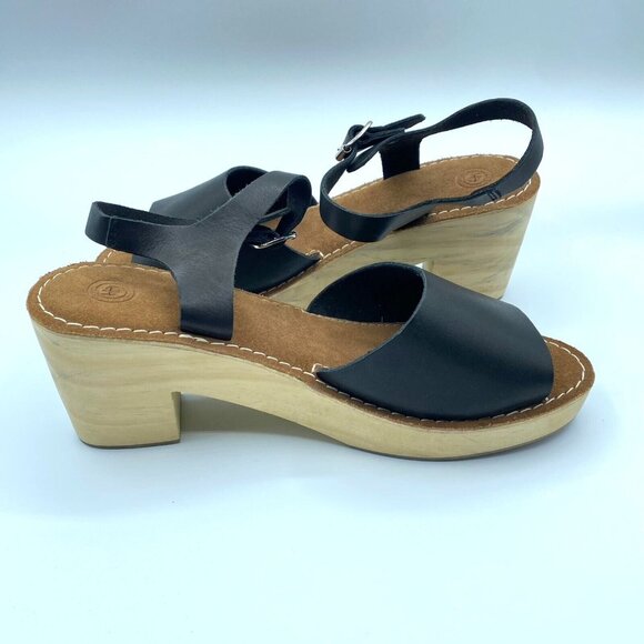 Urban Outfitters Wooden Heel Clog Sandals Black Leather Sz 10 Buckle NWOB - Picture 8 of 10